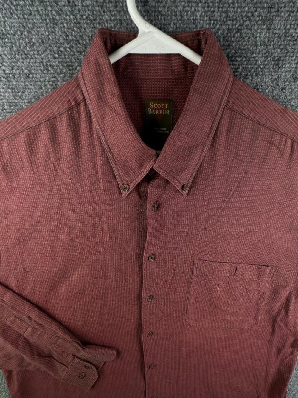 Scott Barber Button Up Shirt Men Large Red Check All Cotton Soft Long Sleeve